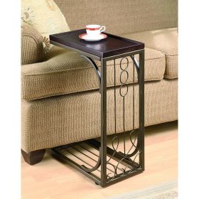 Tray Top Snack Side End Table With Scroll Design Iron Base, Brown