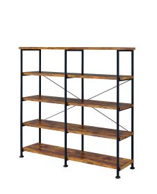 63 Inch Industrial 4 Tier Shelf Bookshelf, Particleboard, Metal Frame, Brown, Black