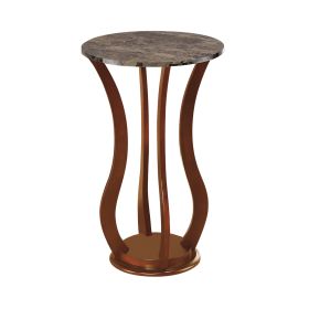 Transitional Wooden Plant Stand With Faux Marble Top, Brown