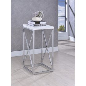 Fine Looking Metal Accent Table , White And Silver