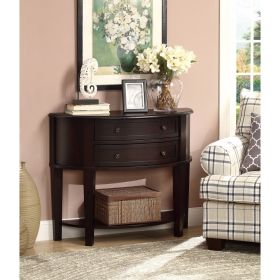 Demilune Wooden Console Table With 2 Drawers, Brown