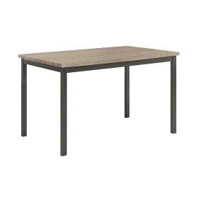 Contemporary Metal Dining Table With Wooden Top, Gray & Black