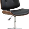 Metal & Wooden Office Armless Chair, Black & Walnut Brown