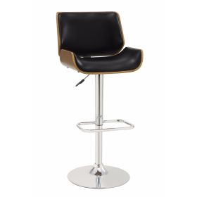 Contemporary Small Back Adjustable Bar Height Stool, Black & Walnut
