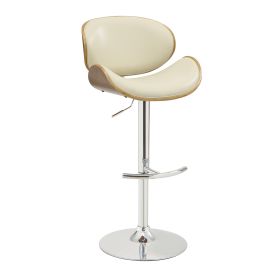 Mid Century Small Back Adjustable Bar Height Stool, Cream & Walnut