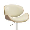 Mid Century Small Back Adjustable Bar Height Stool, Cream & Walnut