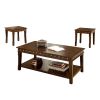Solid Wood Coffee & End Tables Set, Dark Brown, Pack of 3
