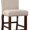 Rubber Wood High chair With Studded Trim, Cream & Cherry Brown, Set of 2