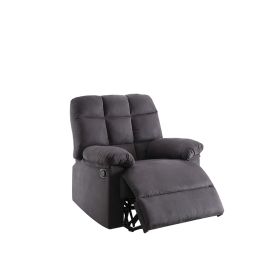 Plush Cushioned Recliner With Tufted Back And Roll Arms In Gray