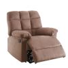 Plush Cushioned Recliner With Tufted Back And Roll Arms In Saddle Brown