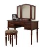 Commodious Vanity Set Featuring Stool And Mirror Cherry Brown