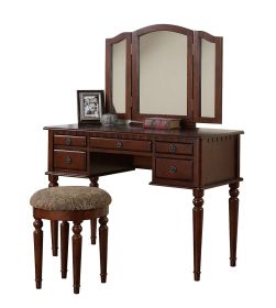 Commodious Vanity Set Featuring Stool And Mirror Cherry Brown
