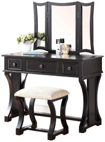 Modish Vanity Set Featuring Stool And Mirror Black