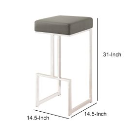 31 Inch Modern Bar Stool, Vegan Faux Leather, Backless, Chrome, Silver