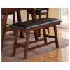 Rubber Wood Bench With Faux Leather Upholstery Small Brown