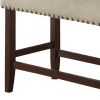 Rubber Wood High Bench with Cream Upholstery Brown