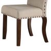 Rubber Wood Dining Chair With Nail Head Trim, Set Of 2, Brown And Cream