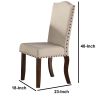 Rubber Wood Dining Chair With Nail Head Trim, Set Of 2, Brown And Cream
