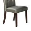 Button Tufted Faux Leather Wooden Dining Chair, Set Of 2,Silver