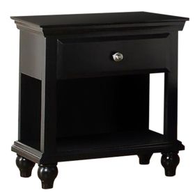 Poplar Wood Night Stand With Drawer, Black