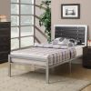 Metal Twin Size Bed With Wood Panel Headboard Silver & Black