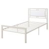 Metal Frame Twin Bed With Leather Upholstered Headboard White