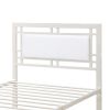 Metal Frame Twin Bed With Leather Upholstered Headboard White