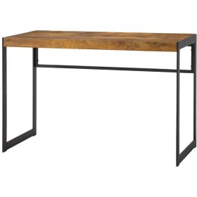 47 Inch Wood Computer Writing Desk, Rustic, Metal Frame, Antique Brown