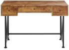 48 Inch Chic Wood Writing Desk 3 Drawer, Rustic, Metal Base, Antique Brown