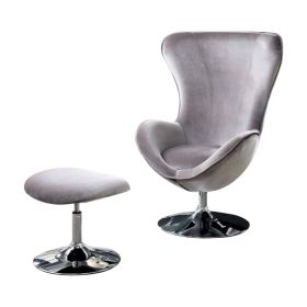 Eccentric Contemporary Flannelette Fabric Accent Chair With Ottoman, Gray