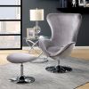 Eccentric Contemporary Flannelette Fabric Accent Chair With Ottoman, Gray