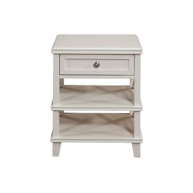 26 Inch Mahogany Wood Nightstand, 1 Smooth Drawer, 2 Tiered Shelves, White