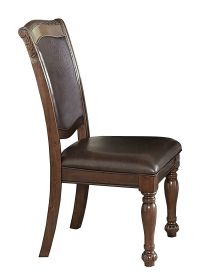 Wood & Leather Dining Side Chair, Cherry Brown & Dark Brown, Set of 2