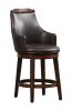 Wood & Leather Counter Height Chair with Swivel Mechanism, Brown & Black, Set of 2