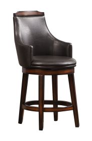 Wood & Leather Counter Height Chair with Swivel Mechanism, Brown & Black, Set of 2