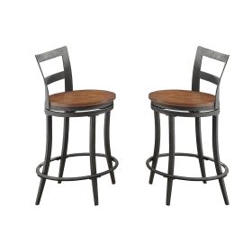 Wood & Metal Counter Height Swivel Chair, Gray & Brown, Set Of 2