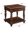 Wooden End Table with 1 Drawer and 1 Bottom Shelf, Walnut Brown