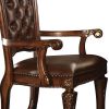 Leather Upholstered Arm Chair in Cherry Brown