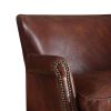 Leather Upholstered Accent Chair With Nail head Trim, Dark Brown
