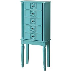 Wood Jewelry Armoire With 5 Drawers in Light Blue