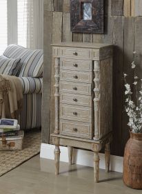 Wood Jewelry Armoire With 6 Drawers And Top Lid in Weathered Oak Brown