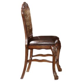 Wooden Counter Height Chair , Cherry Oak Brown, Set of 2