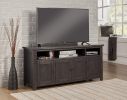 Wooden TV Stand With 3 Shelves and Cabinets, Gray
