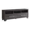 Wooden TV Stand with Two Drawers and Three Open Shelves, Gray