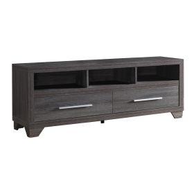 Wooden TV Stand with Two Drawers and Three Open Shelves, Gray