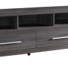 Wooden TV Stand with Two Drawers and Three Open Shelves, Gray
