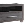 Wooden TV Stand with Two Drawers and Three Open Shelves, Gray