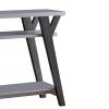 Wooden Console Table With 2 Lower Shelves, White And Distressed Gray