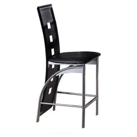 Metal & Bi Cast Vinyl Counter Height Chair With Cut Out Back, Set of 2, Black