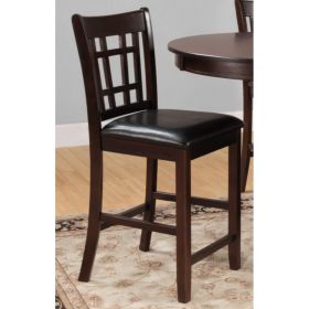 41 Inch Wood Counter Height Chair, Leatherette Seat, Dark Brown, Set of 2